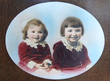 Hand coloured photo on glass